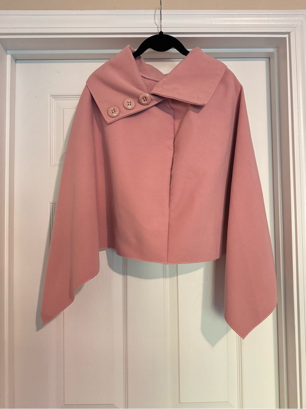Dusty Pink Poncho/Cropped Pink Button-Shoulder Cape Jacket